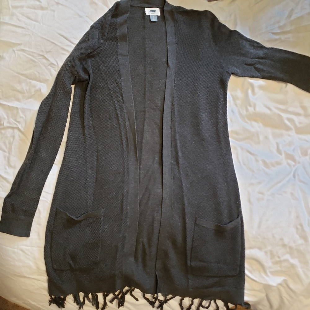 Long grey textured fringe cardigan size small